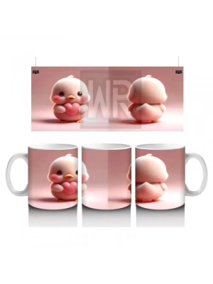 Kalpli Figür Tutan Sevimli Ördekçik Tasarımı - Baskılı kahve kupası