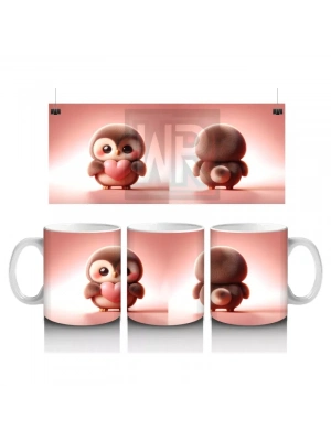 Kalpli Figür Tutan Sevimli Penguen (Ön ve Arka Görünüm) - Baskılı kahve kupası