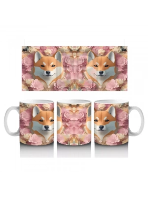 Kalpli Fon Önünde Sevimli Tilki Çifti – Baskılı Kahve Kupası