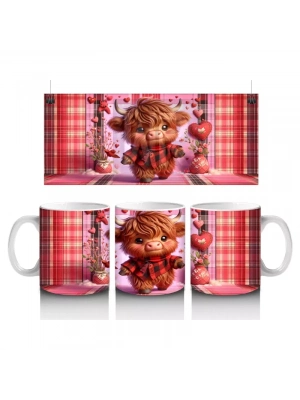 Kalpli Fon Üzerinde Ayakta Duran Sevimli Buzağı – Baskılı Kahve Kupası