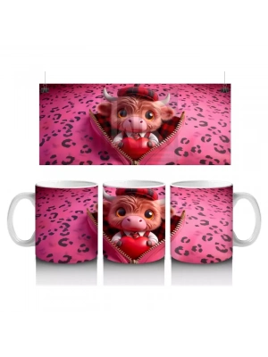 Kalpli Fon Üzerinde Oturan Şirin Boğa – Baskılı Kahve Kupası