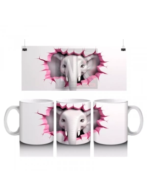 Kalpli Fon Üzerinde Sevimli Fil Maskot – Baskılı Kahve Kupası