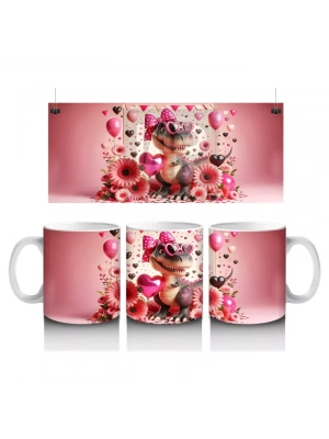 Kalpli Gözlüklü Çiçekler Arasında Dinozor Tasarımı - Baskılı kahve kupası