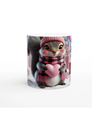 Kalpli Hediye Kutuları Arasında Sevimli Sincap Temalı Baskılı Kupa Bardak