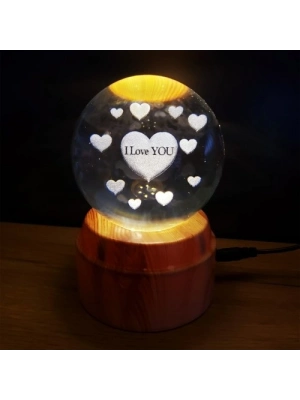 Kalpli I Love You Tasarımlı Dönen Cam Küre