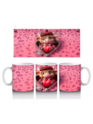 Kalpli Kutuyla Poz Veren Şapkalı Sevimli Buzağı – Baskılı Kahve Kupası