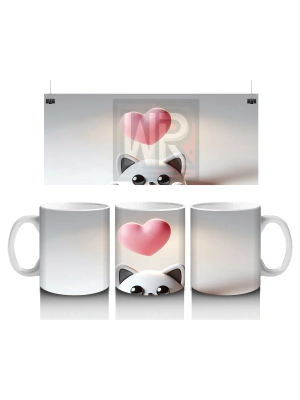 Kalpli Minimal Arka Plan Üzerinde Sevimli Kedi Kafası - Baskılı kahve kupası