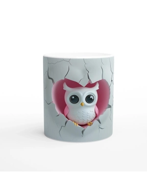 Kalpli Pembe Baykuş Figürlü Baskılı Kupa Bardak