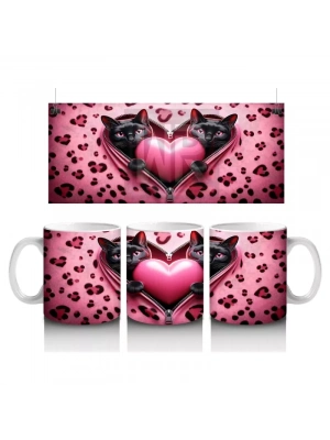 Kalpli Pembe Yastık Tutan Kedi – Baskılı Kahve Kupası