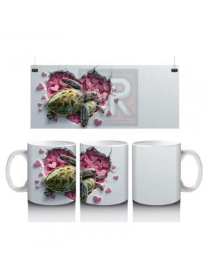 Kalpli Pembe Zemin Üzerinde Sevimli Deniz Kaplumbağası - Baskılı kahve kupası