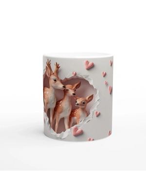 Kalpli Pencereden Bakan Geyik Ailesi Temalı Baskılı Kupa Bardak