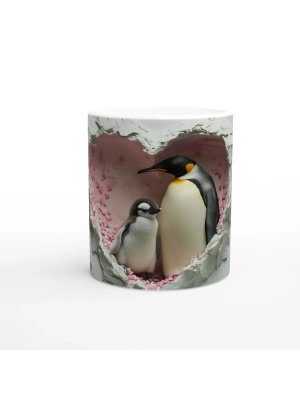Kalpli Pencereden Bakan Penguen Ailesi Temalı Baskılı Kupa Bardak