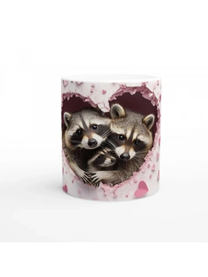 Kalpli Pencereden Bakan Rakun Ailesi Temalı Baskılı Kupa Bardak