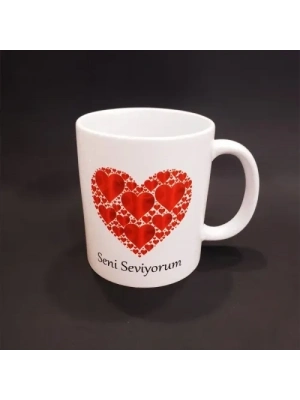 Kalpli Seni Seviyorum Baskılı Kupa Bardak