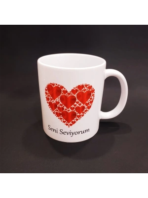 Kalpli Seni Seviyorum Baskılı Kupa Bardak