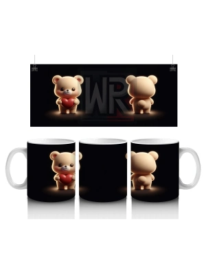 Kalpli Şortlu Sevimli Ayıcık ve Arka Görünümü – Baskılı Kahve Kupası