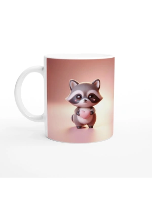 Kalpli Yanaklı Sevimli Rakun Temalı Baskılı Kupa Bardak