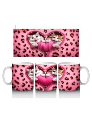 Kalpli Yastığa Sarılmış İki Kedi – Baskılı Kahve Kupası