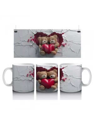 Kalpli Yastık Tutan Sevimli Ayıcıklar – Baskılı Kahve Kupası