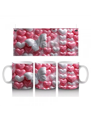 Kalpli Yastıklar Üzerinde Beyaz Kelebek – Baskılı Kahve Kupası