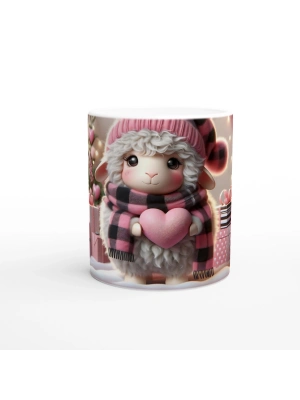 Kalpli Yumuşak Kuzu Figürlü Pembe Temalı Baskılı Kupa Bardak