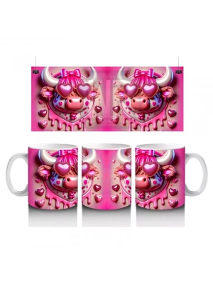 Kalpli Zemin Üzerinde Pembe Boğa Çifti – Baskılı Kahve Kupası