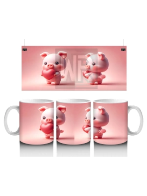 Kalpli Zemin Üzerinde Sevimli Domuzcuklar - Baskılı Kahve Kupası