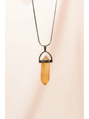 Kalsit Doğal Taşı Zincirli El Yapımı Tasarımlı Kolye Uç: 3,5 cm Zincir: 20 cm Kutulu