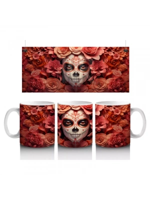 Kan Kırmızısı Gül Denizinde Kafatası – Hediyelik Kahve Kupası