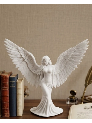 Kanatlı Melek Figürü 3D Baskı Dekoratif Heykel Biblo Ev Ofis Aksesuarı
