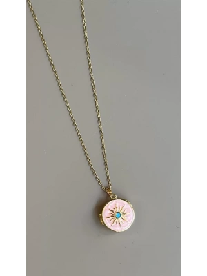 Kapaklı Güneş Kolye - Pembe