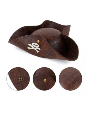Kaptan Jack Korsan Şapkası Vinleks Deri Denizci Korsan Şapkası