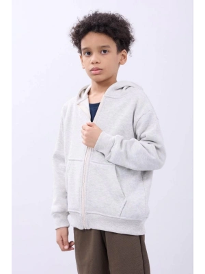 Kapüşonlu Kanguru Çepli Tam Fermuarlı Hırka SweatShirt - Gri -