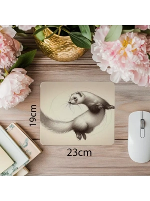 Karakalem Ferret Mousepad – Hareketli Kompozisyon - 19x23 cm 2 mm Dikdörtgen İthal Baskılı Mouse Pad