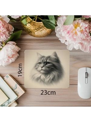 Karakalem Kedi Çizimli Mousepad – Sanatsal Tasarım - 19x23 cm 2 mm Dikdörtgen İthal Baskılı Mouse Pad