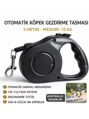 Karamel Pet Otomatik  Köpek Gezdirme Tasması Medium 5 Metre 15 kg Siyah