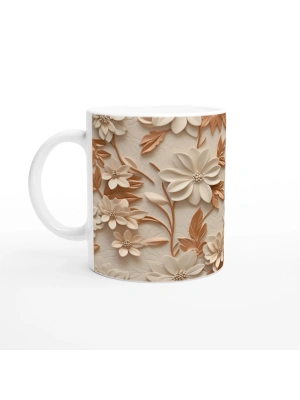 Karamel Tonlu Çiçek Desenli Kupa Bardak