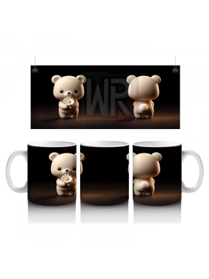 Karanlık Arka Planda Ayakta Duran Sevimli Ayıcık – Baskılı Kahve Kupası