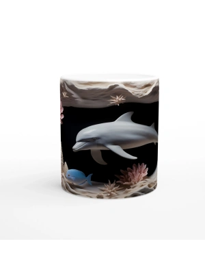 Karanlık Derinliklerde Yüzen Yunus ve Mercanlar Temalı Kupa Bardak