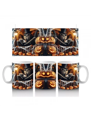 Karanlıkta Balkabağı ve Baykuş Figürlü Gotik Cadılar Bayramı Baskılı Kupa Bardak