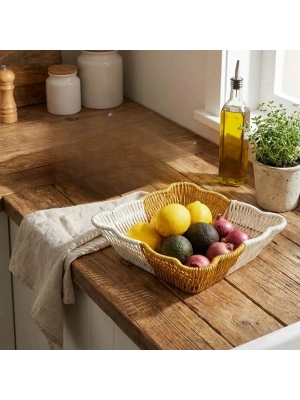 ®  Kare Dalgalı Çift Renkli Plastik Rattan Ekmek ve Meyve Sepeti - Çok Amaçlı Banyo ve Mutfak Düzenleyici - Yıkanabilir Tezgâh Üstü Organizer