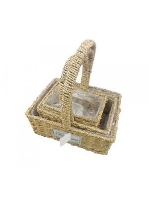 Kare Doğal Hasır Sepet Seti - 3lü