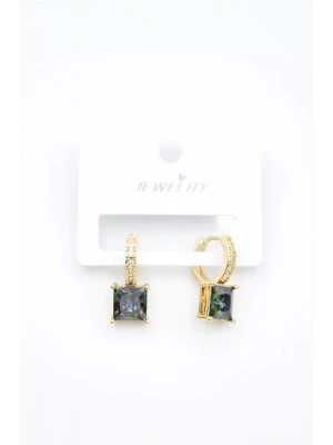 Kare Taşlı Küpe - Altın