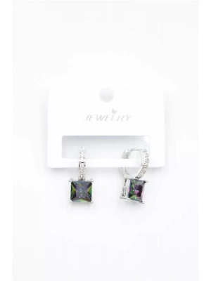 Kare Taşlı Küpe - Gümüş