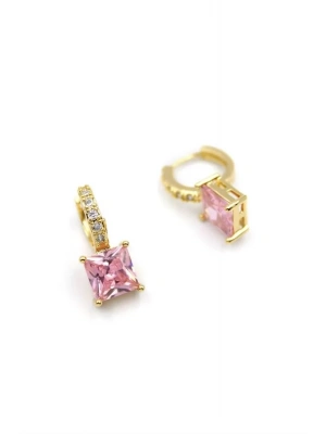 Kare Taşlı Küpe - Pembe