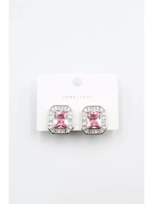 Kare Taşlı Küpe - Pembe