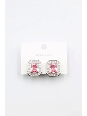 Kare Taşlı Küpe - Pembe