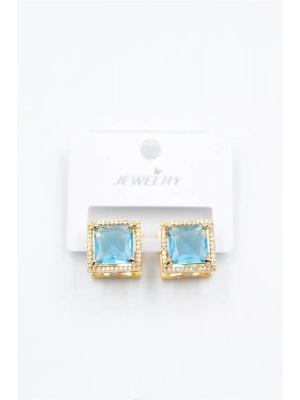 Kare Taşlı Küpe - Turkuaz