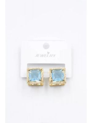 Kare Taşlı Küpe - Turkuaz