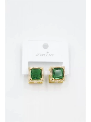 Kare Taşlı Küpe - Yeşil